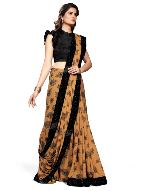 

KALINI Beige & Black Leaf Print Saree