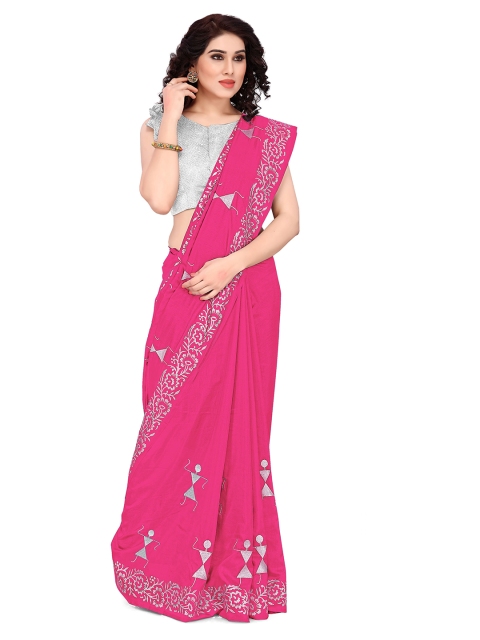 

KALINI Pink & Silver Embroidered Warli Saree