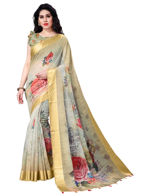 

Mirchi Fashion Beige & Grey Floral Print Bagh Saree