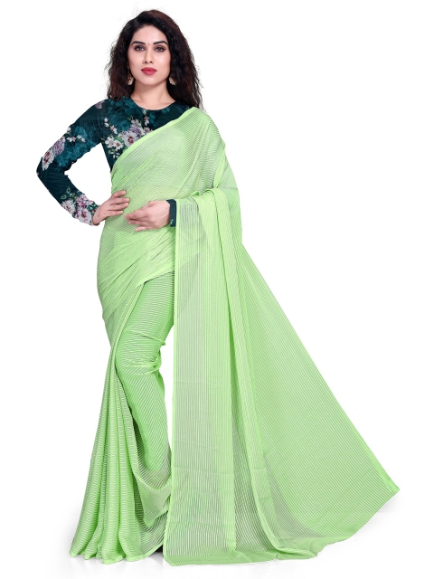 

Mirchi Fashion Green Striped Poly Georgette Saree