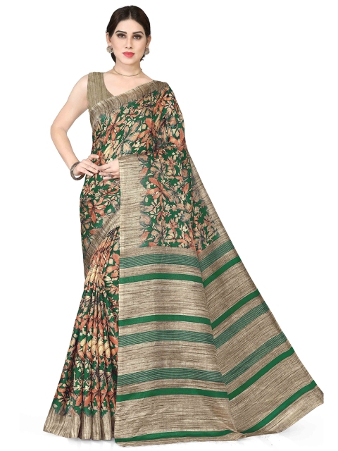 

KALINI Green & Beige Floral Art Silk Bagh Saree