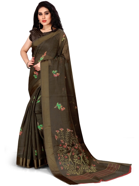 

KALINI Brown & Pink Floral Zari Bagh Saree