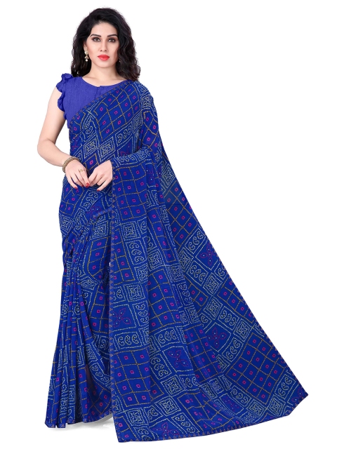 

KALINI Blue & White Bandhani Saree