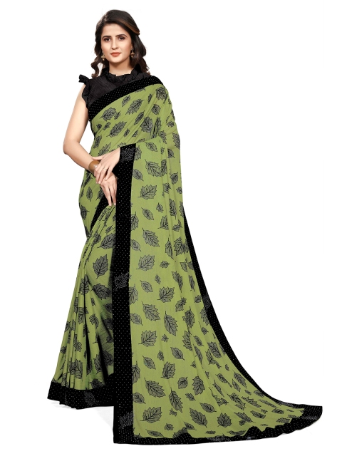 

KALINI Olive Green & Black Sequinned Printed Saree