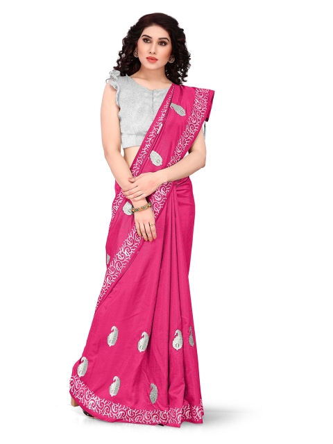 

KALINI Pink & Silver-Toned Paisley Zari Silk Blend Saree