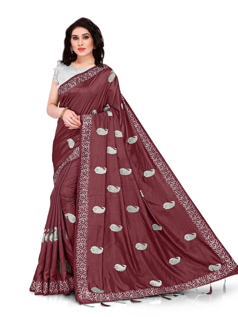 

KALINI Maroon & Golden Paisley Silk Blend Saree