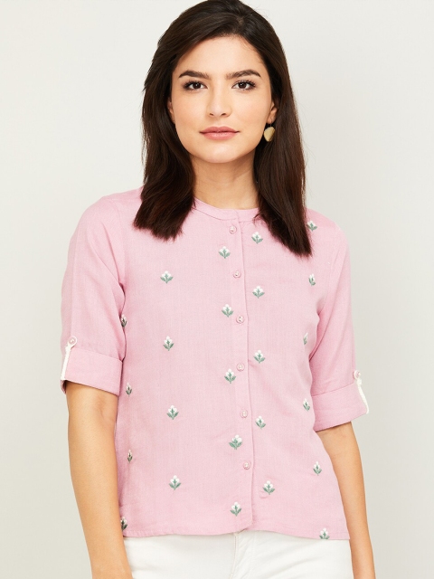 

Colour Me by Melange Women Pink Floral Embroidered Top