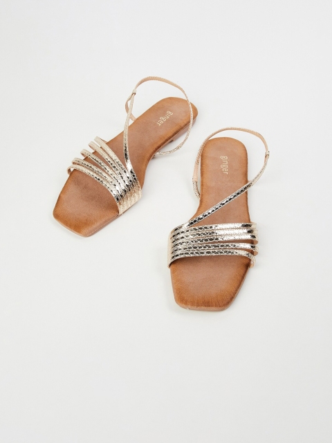 

Ginger by Lifestyle Women Gold-Toned & Brown Textured Open Toe Flats