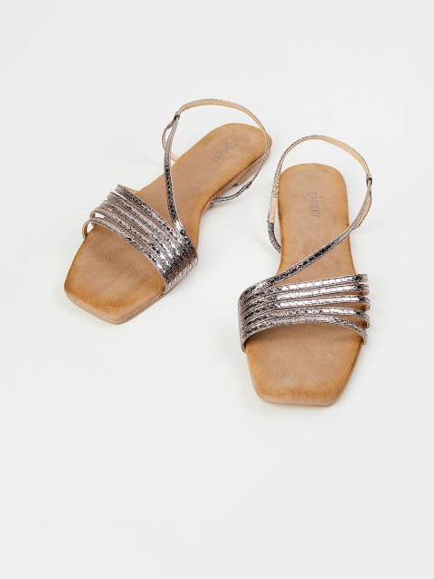 

Ginger by Lifestyle Women Grey PU Textured Open Toe Flats