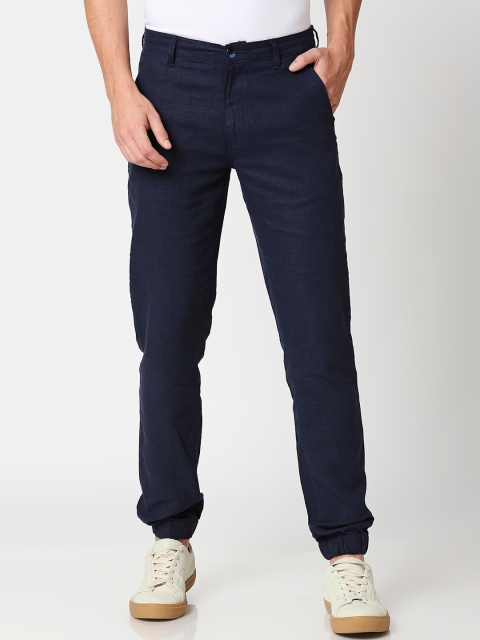 

Bewakoof Men Navy Blue Linen Joggers Trousers