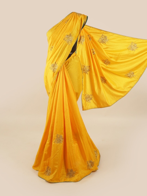 

Pothys Yellow & Gold-Toned Floral Art Silk Saree