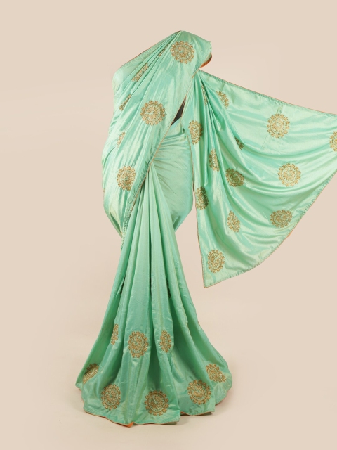 

Pothys Green & Gold-Toned Ethnic Motifs Sequinned Art Silk Saree