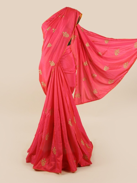 

Pothys Pink & Gold-Toned Embellished Art Silk Saree