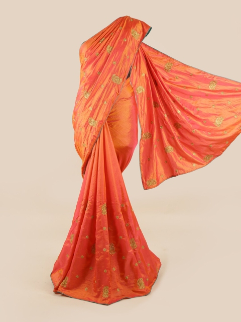 

Pothys Orange & Gold-Toned Ethnic Motifs Embroidered Art Silk Saree