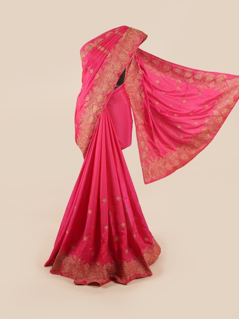 

Pothys Pink & Gold-Toned Floral Art Silk Saree