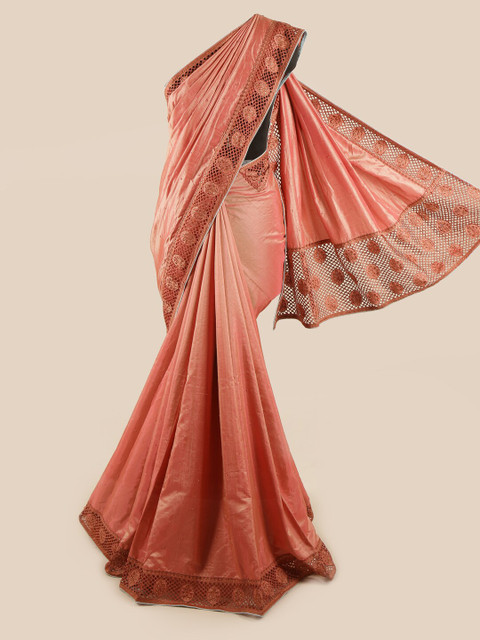 

Pothys Peach-Coloured Embellished Art Silk Saree