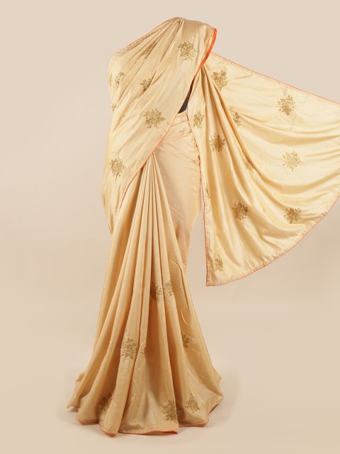 

Pothys Cream-Coloured & Gold-Toned Floral Art Silk Saree
