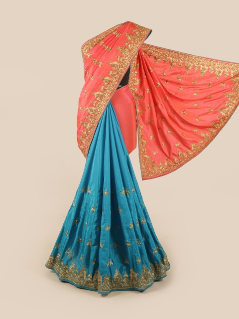 

Pothys Pink & Blue Embellished Art Silk Saree