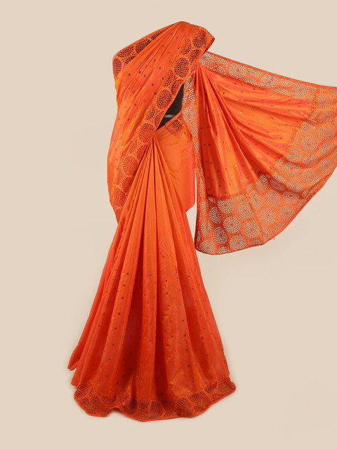 

Pothys Orange & Silver-Coloured Embellished Art Silk Saree