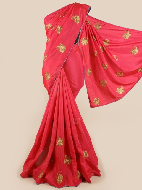 

Pothys Pink & Golden Ethnic Motifs Art Silk Saree