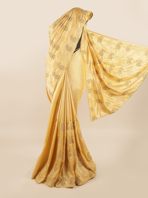 

Pothys Cream-Coloured & Gold-Toned Embellished Art Silk Saree