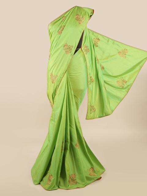 

Pothys Green & Golden Floral Beads and Stones Art Silk Saree