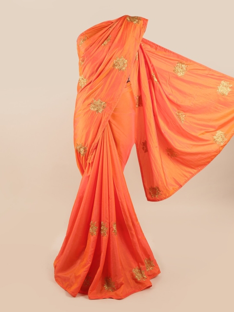 

Pothys Orange & Gold-Toned Embellished Art Silk Saree