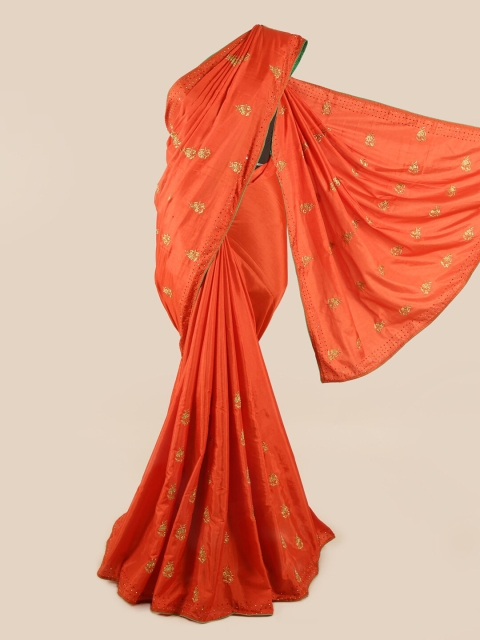 

Pothys Orange & Gold-Toned Floral Art Silk Saree