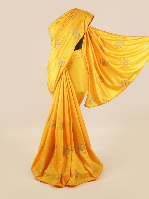 

Pothys Yellow Floral Sequinned Art Silk Saree