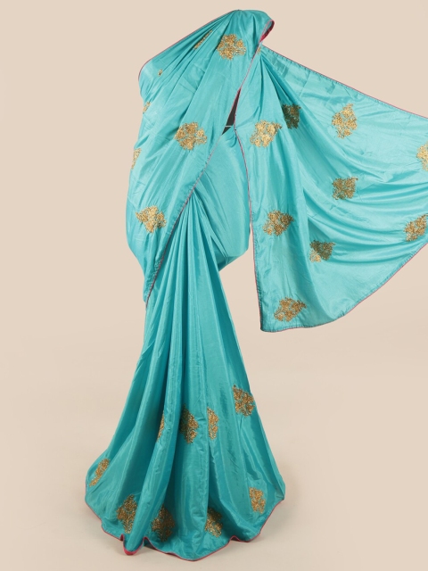

Pothys Blue & Gold-Toned Floral Art Silk Saree