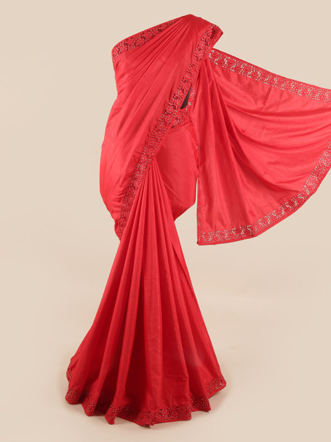 

Pothys Red Embellished Beads and Stones Art Silk Saree