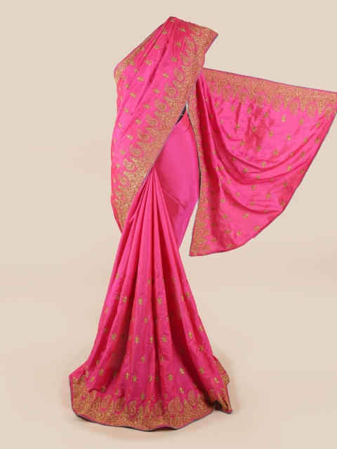 

Pothys Pink & Gold-Toned Ethnic Motifs Art Silk Saree