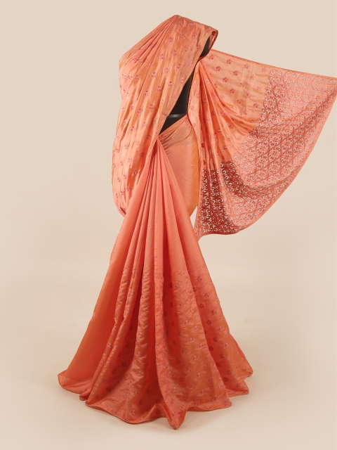 

Pothys Peach-Coloured Floral Art Silk Saree