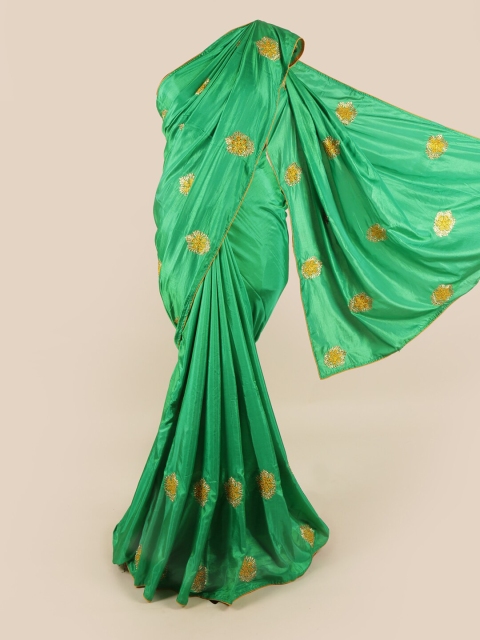 

Pothys Green & Gold-Toned Embellished Art Silk Saree