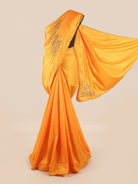 

Pothys Yellow & Golden Embellished Beads and Stones Art Silk Saree
