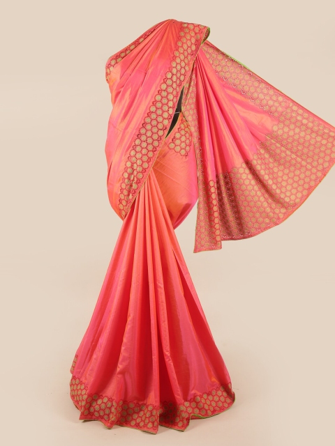 

Pothys Pink & Golden Floral Art Silk Saree