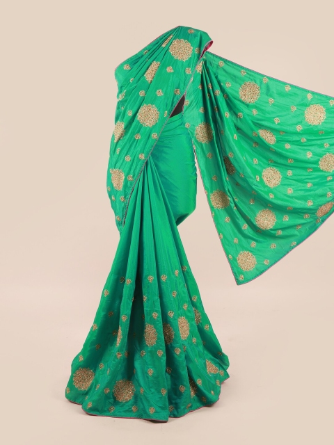 

Pothys Green & Gold-Toned Embellished Art Silk Saree