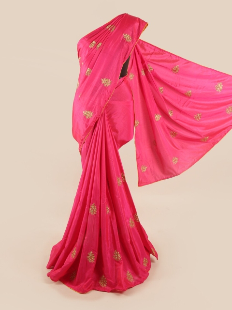 

Pothys Pink & Gold-Toned Embellished Art Silk Saree