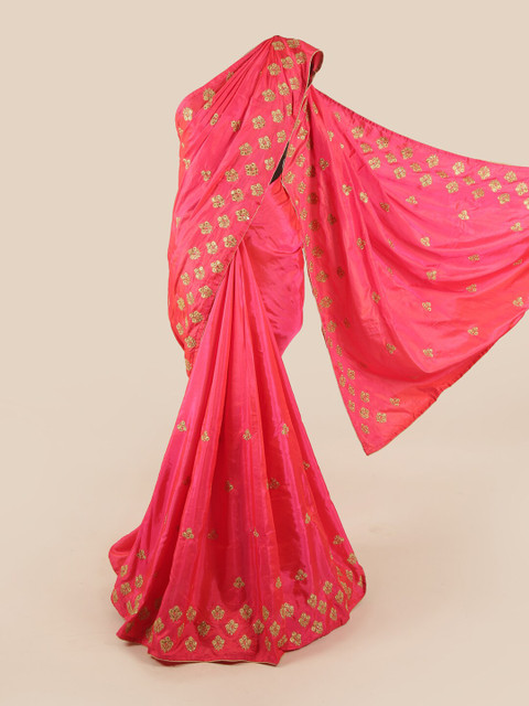 

Pothys Pink & Golden Floral Art Silk Saree