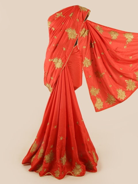 

Pothys Red & Gold-Toned Embellished Art Silk Saree