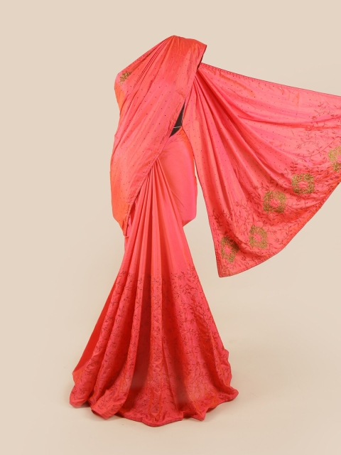 

Pothys Pink & Golden Embellished Art Silk Saree
