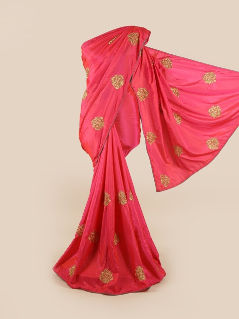 

Pothys Pink & Gold-Toned Floral Art Silk Saree