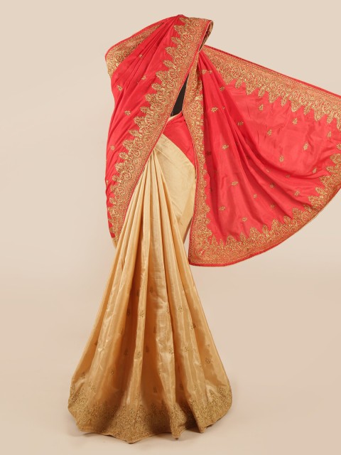 

Pothys Red & Cream-Coloured Embellished Art Silk Saree