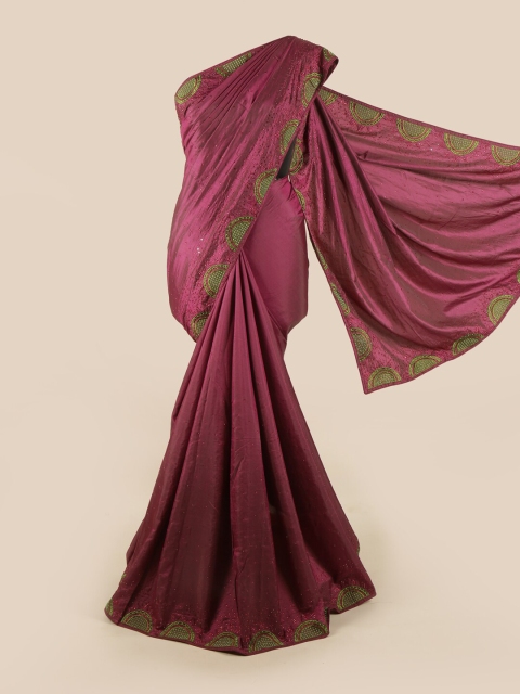 

Pothys Burgundy & Green Woven Design Sequinned Art Silk Saree