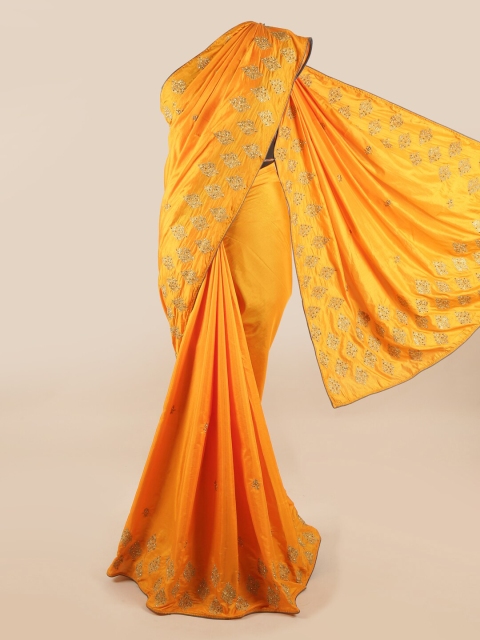 

Pothys Yellow & Gold-Toned Embellished Art Silk Saree