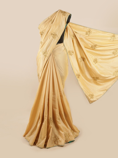 

Pothys Cream-Coloured & Golden Floral Art Silk Saree