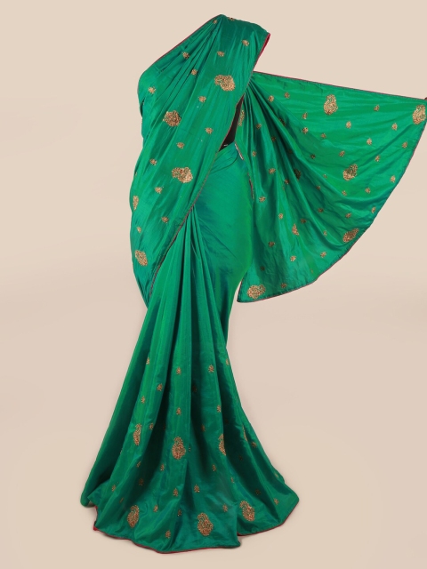 

Pothys Green & Golden Floral Art Silk Saree