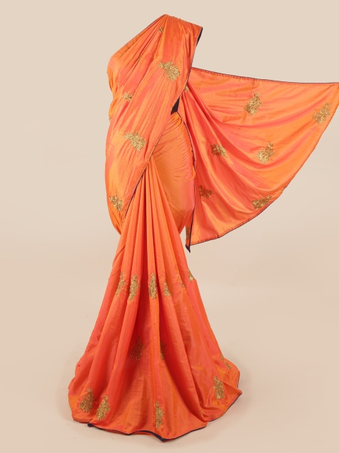 

Pothys Orange & Gold-Toned Floral Art Silk Saree