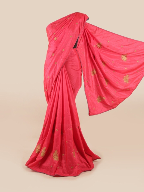 

Pothys Pink & Gold-Toned Floral Sequinned Art Silk Saree