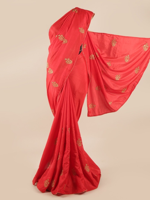 

Pothys Red & Gold-Toned Embellished Art Silk Saree